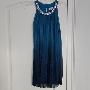 Elegant Blue Teenage Girl Dress with Sparkling Details